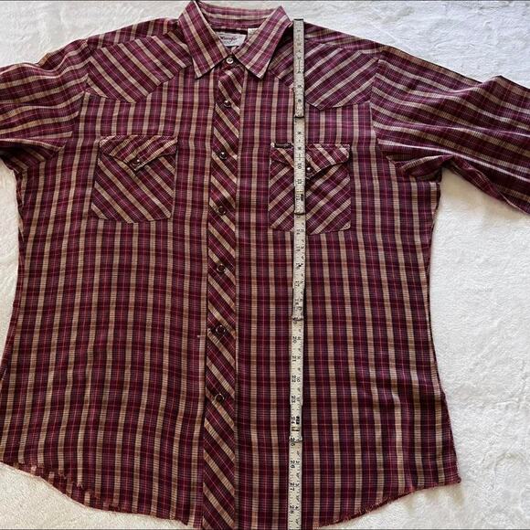 Wrangle Vintage Pearl Snap Button Down men’s plaid Shirt USA Size Large - Picture 4 of 8